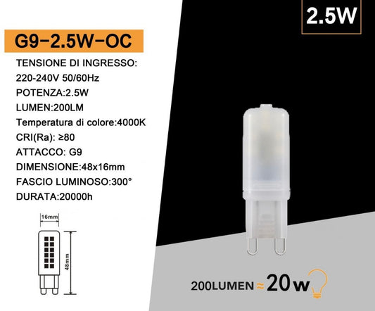 Lampadine LED G9 2.5W 200LM 10 Pezzi 220-240V G9-2.5W-O
