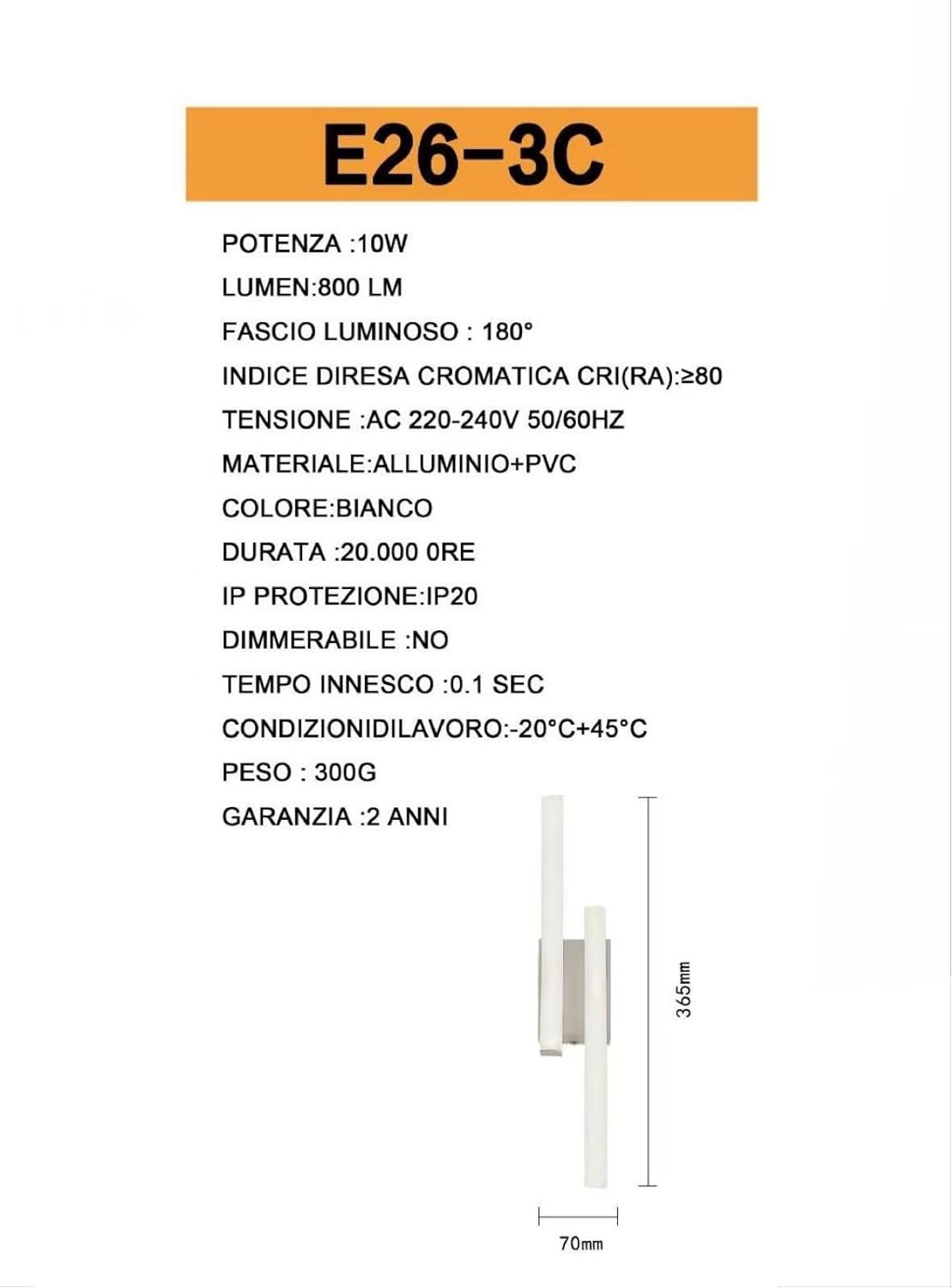 Applique LED da Muro 10W Moderna, Lampada da Parete Bianca Slim Rettangolare, 3000K-6500K, Illuminazione da Interno per Camera da Letto, Corridoio, Soggiorno E26-3C