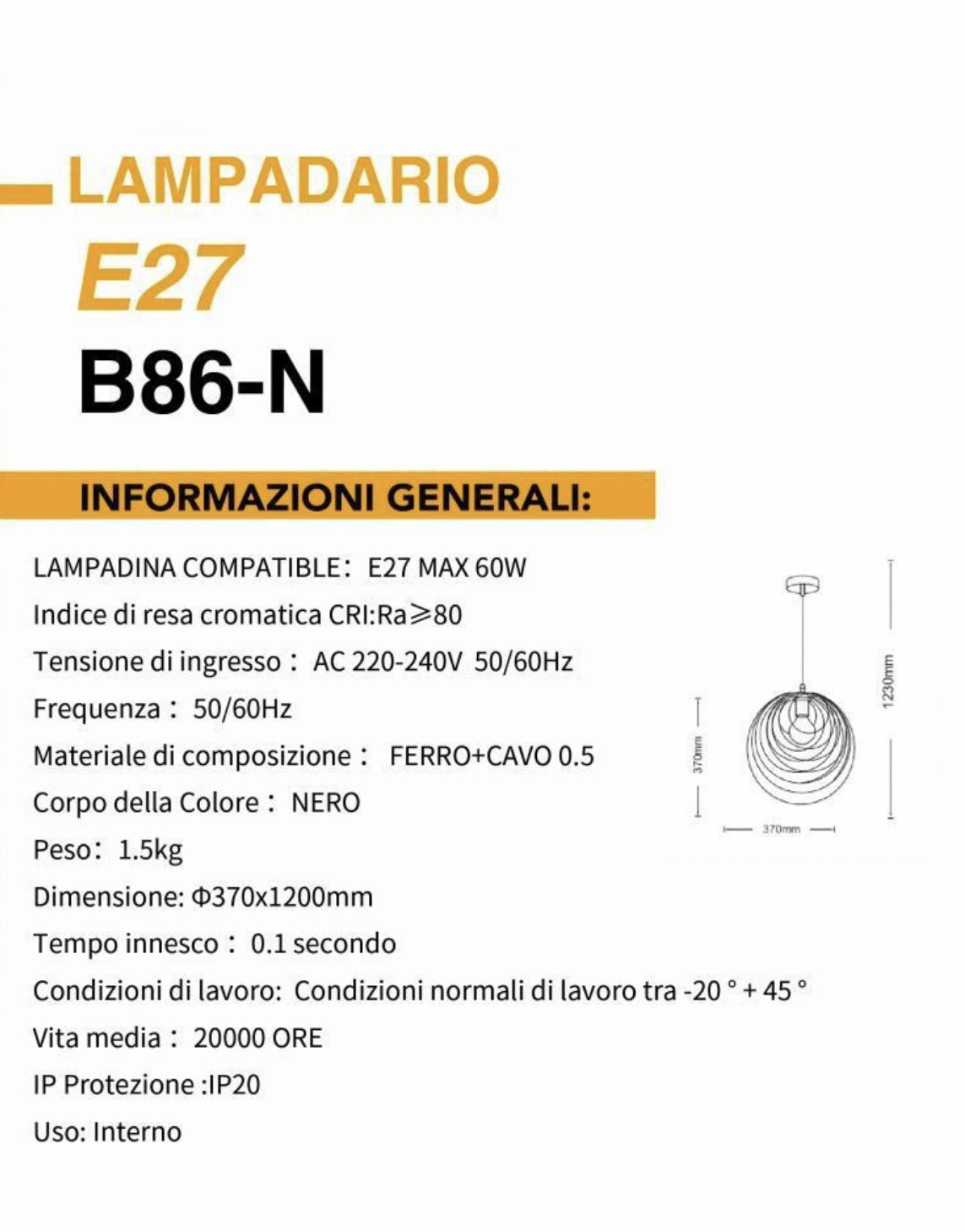 Lampadario A Sospensione Nero E27 Lampada Geometrica da Soffitto Decorativa B86