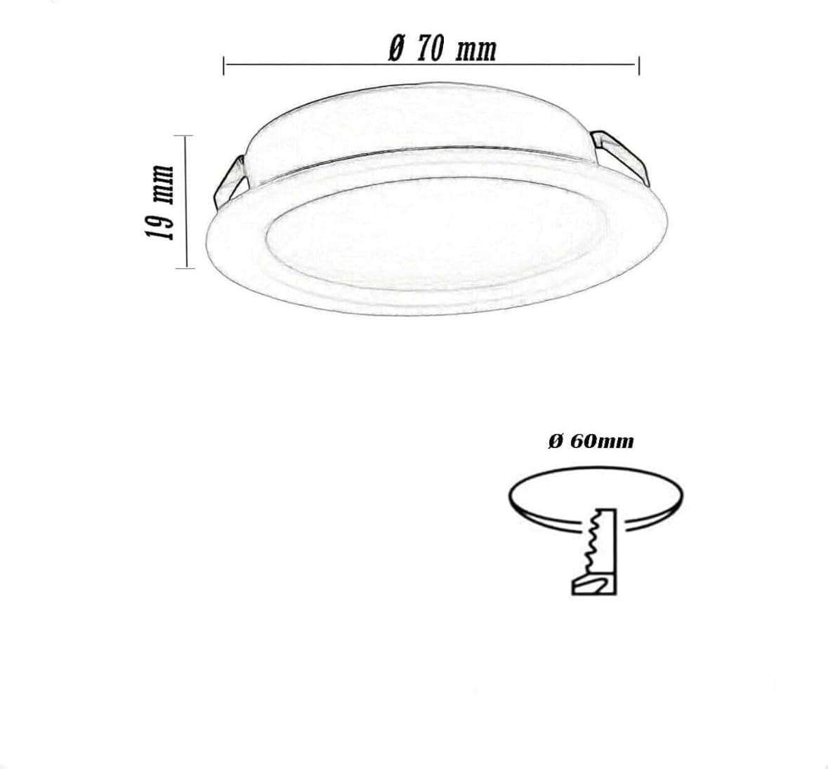 3PZ Lampadina da Soffitto LED 3W Ø70mm, 240LM, CRI≥80, Alluminio+PC, IP20, Foro Ø55mm, Angolo 120°, — Bianco o Argento, 3000K/4000K/6500K P60