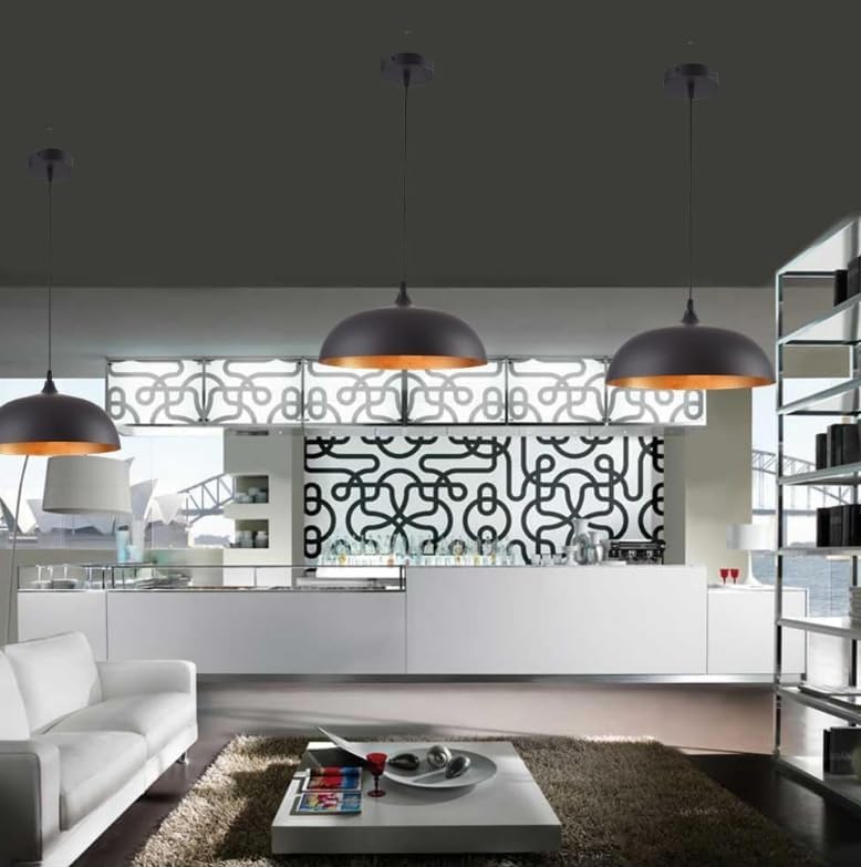 Lampadario a sospensione stile contemporaneo in metallo pendente a cupola attacco E27 luce tavolo cucina di colore nero o bianco Ø35 cm B90