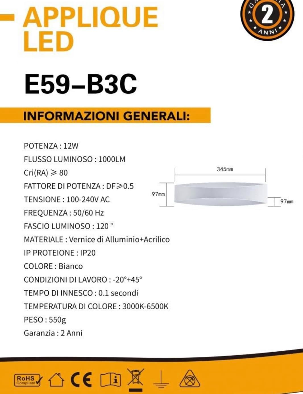 TEKHOME Applique da Muro LED 12W Bianca Sabbia, Lampada da Parete Rettangolare Moderna, 3000K-6500K Regolabile, Design Decorativo per Soggiorno Camera da Letto Corridoio E59-B3C
