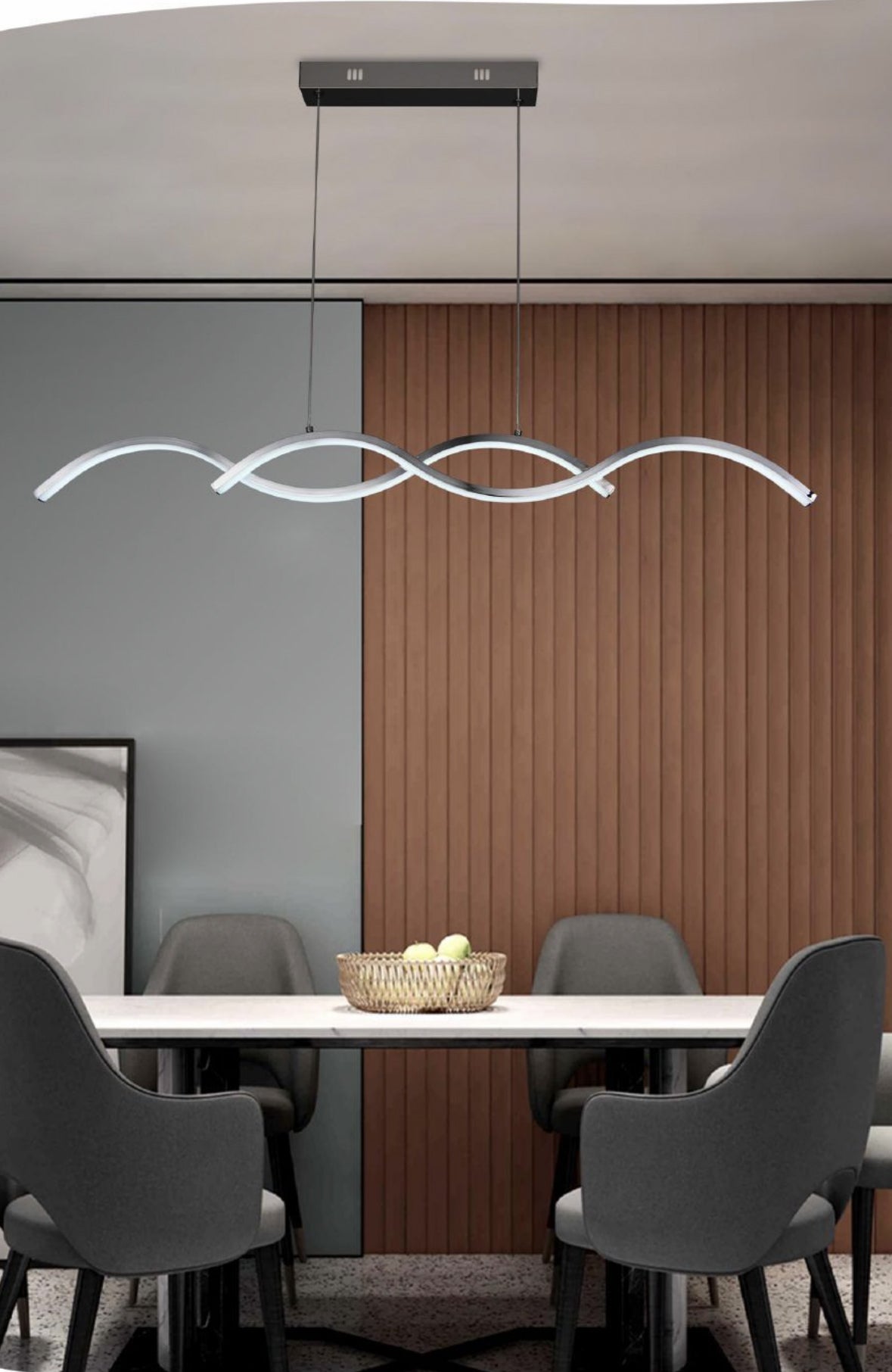 Lampadario LED Moderno a Sospensione, 25W 2000LM, Luce 3 COLORE 3000K,4000K,6500K, Design Ondulato Argento, in Alluminio e PVC, 920mm, Altezza Regolabile, per Sala da Pranzo Soggiorno Cucina A43