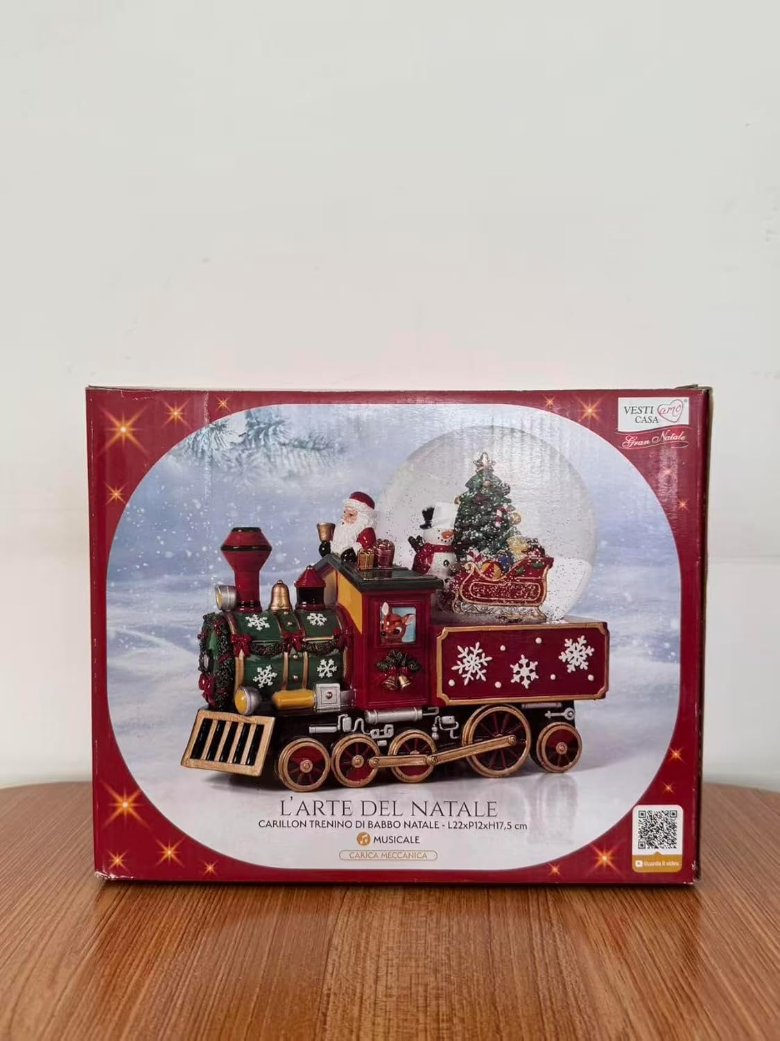 Carillon Natalizio Trenino di Babbo Natale con Globo di Neve Musicale, Decorazione Natalizia da Tavolo, L’Arte del Natale, Carica Meccanica, 22x12x17,5 cm 423521