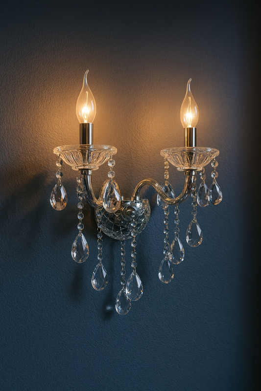 TEKHOME Applique da Muro Classica in Cristallo 2 Luci, Portalampada E14, Lampada da Parete Stile Candelabro, Vari Colori E35