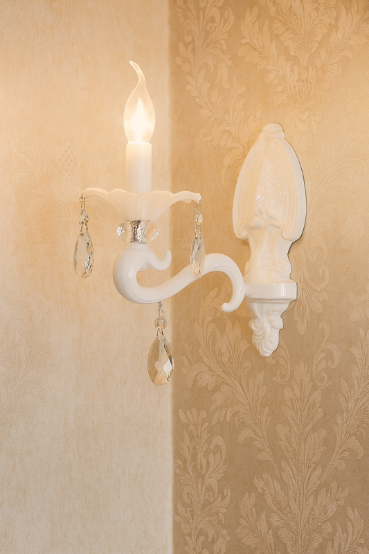 TEKHOME Applique da Parete Classica 1 Luce,Stile Candelabro con Pendenti in Vetro,Attacco E14,Struttura in Metallo,Nero/Bianco,Lampada da Parete per Camera da Letto,Soggiorno e CorridoioE43-1