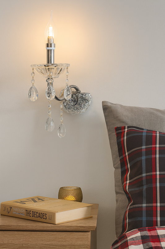 TEKHOME Applique da Parete Classica a Candela con Cristalli, Attacco E14, Lampada da Muro in Vetro e Alluminio, Colore Oro/Argento, per Camera da Letto, Soggiorno e Corridoio E34