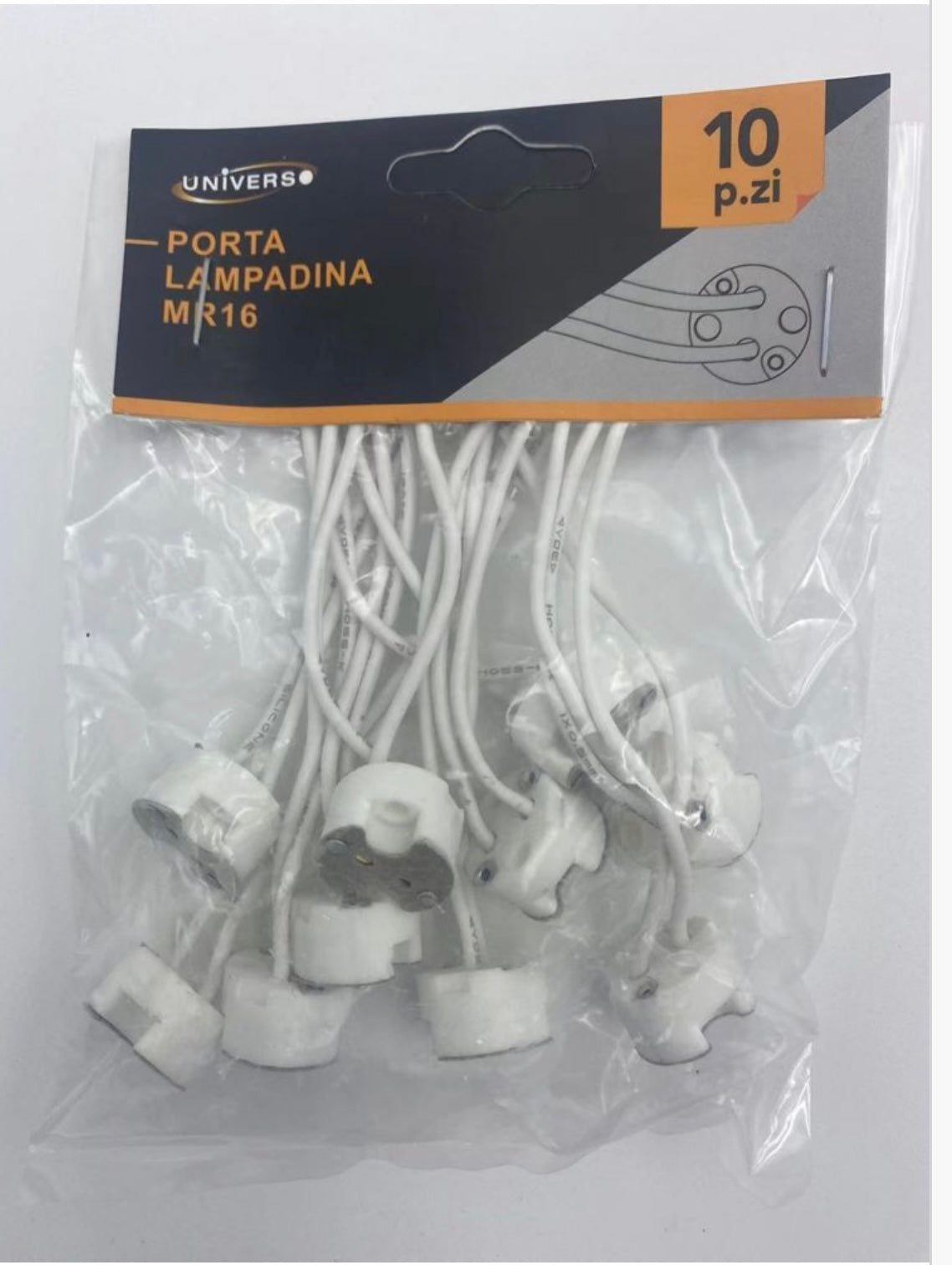 Portalampada GU5.3 per Lampadine MR16, 10 Confezioni da 10 Pezzi, Totale 100 Pezzi, Supporto in Ceramica con Cavi TY106-10