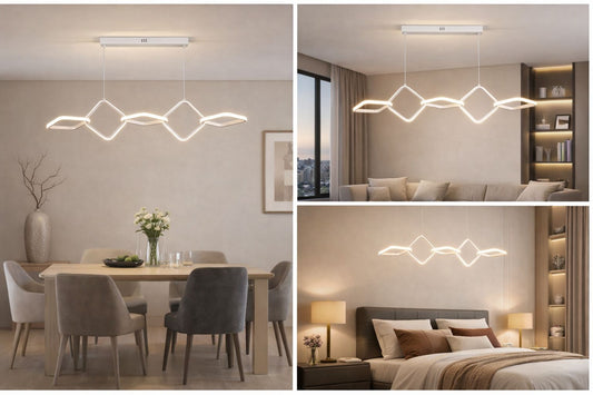 Lampadario LED Moderno a Sospensione Lineare 45W 3600LM, 3 Colori Luce 3000K 4000K 6500K, CCT Switch, Design Ondulato, Lampadario per Sala da Pranzo Cucina Soggiorno – LP-49-B3C