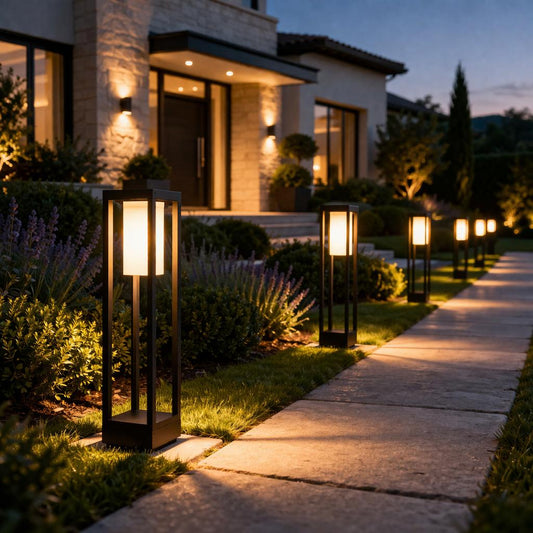 Lampione da Giardino E27 IP65, Lampada da Esterno Moderna in Alluminio, Paletto Luce per Viale Cortile Terrazzo, Nero/Bianco – PT-02