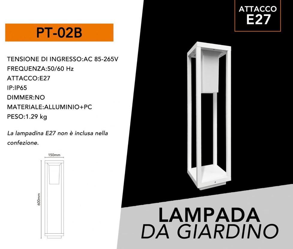 Lampione da Giardino E27 IP65, Lampada da Esterno Moderna in Alluminio, Paletto Luce per Viale Cortile Terrazzo, Nero/Bianco – PT-02