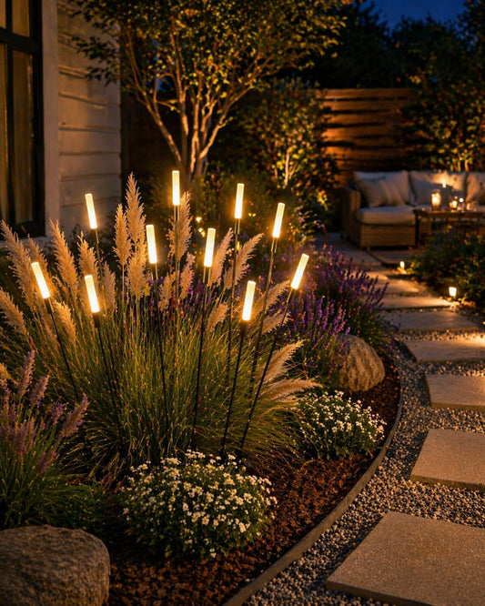 Lampada da Giardino LED Decorativa Alta 1168mm, Luce Naturale 4000K IP65 Impermeabile, Picchetto da Esterno per Prato e Aiuole, 24V Bassa Tensione, Design Effetto Canna Moderna MK24V-120-N