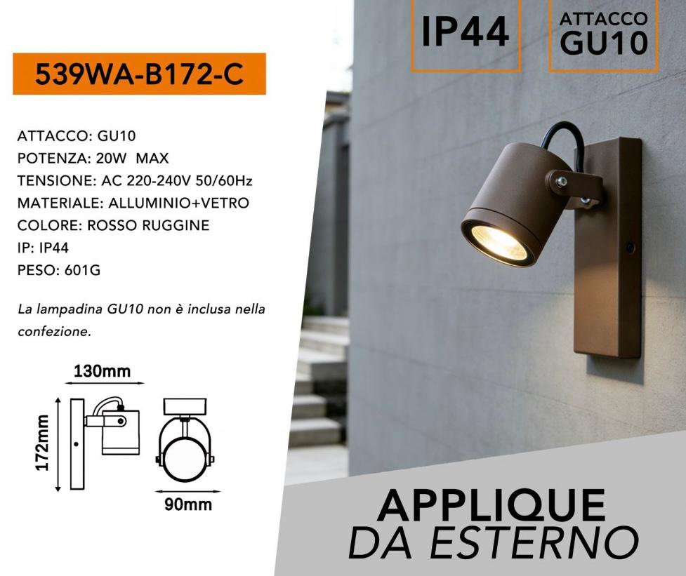 Applique da Esterno Orientabile, Lampada da Parete Moderna per Giardino e Terrazzo, Faretto Regolabile in Alluminio e Vetro, Luce Direzionabile per Facciata, Lampadina Non Inclusa 539WA-B172-C