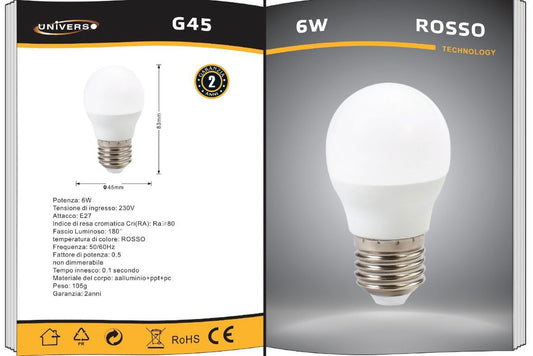 Lampadine LED Colorate E27 G45 6W 6 Pezzi, Luce Verde/Rossa, Mini Globo Decorativo, Lampadine Colorate per Festa, Natale, Giardino, Non Dimmerabili, G45 Rosso/Verde