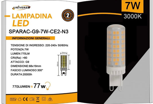Lampadine LED G9 7W 770LM 10 Pezzi 220-240V SPARAC-G9-7W-CE2-N