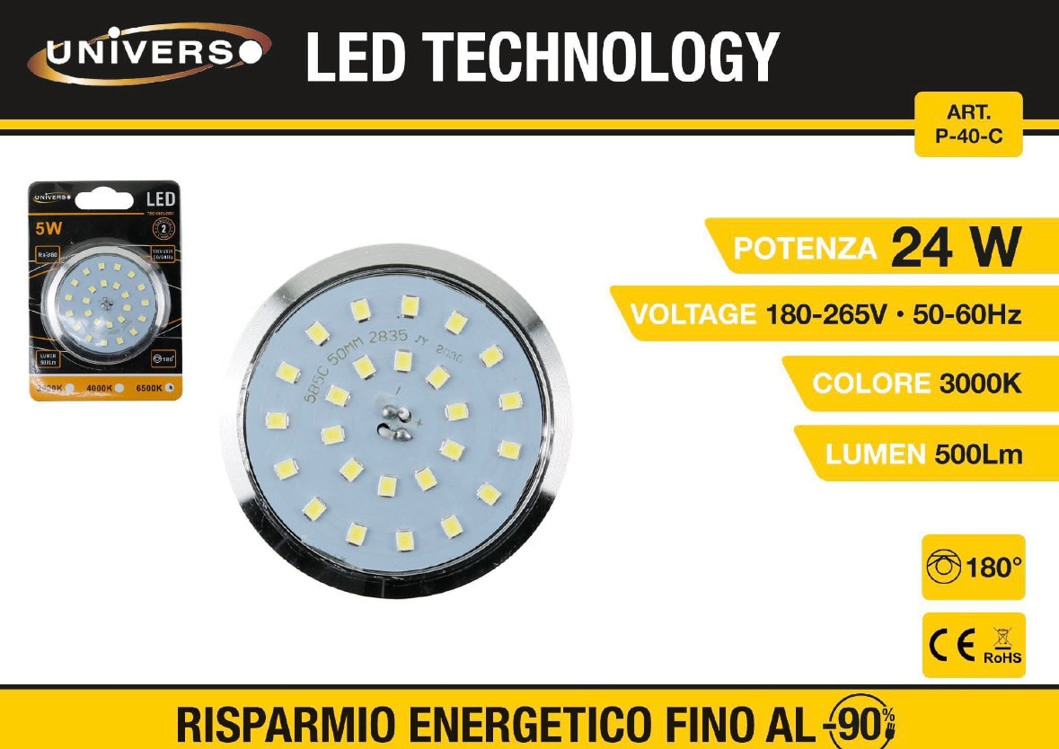 Modulo LED G4 Rotondo 24W, Kit da 5 Pezzi, AC 180-265V, 500LM, 3000K Luce Calda, Angolo 180°, Scheda LED di Ricambio per Plafoniere, Lampade da Soffitto e Applique, Modello P-40-C
