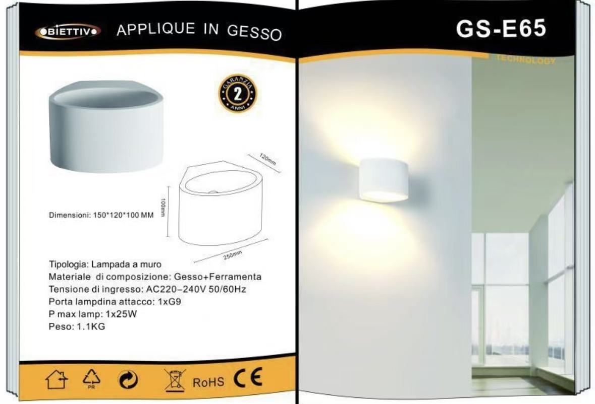 TEKHONE Applique da Parete in Gesso Bianco, Design Moderno Up & Down, Attacco G9, Verniciabile, per Soggiorno Camera Corridoio – GS-E65