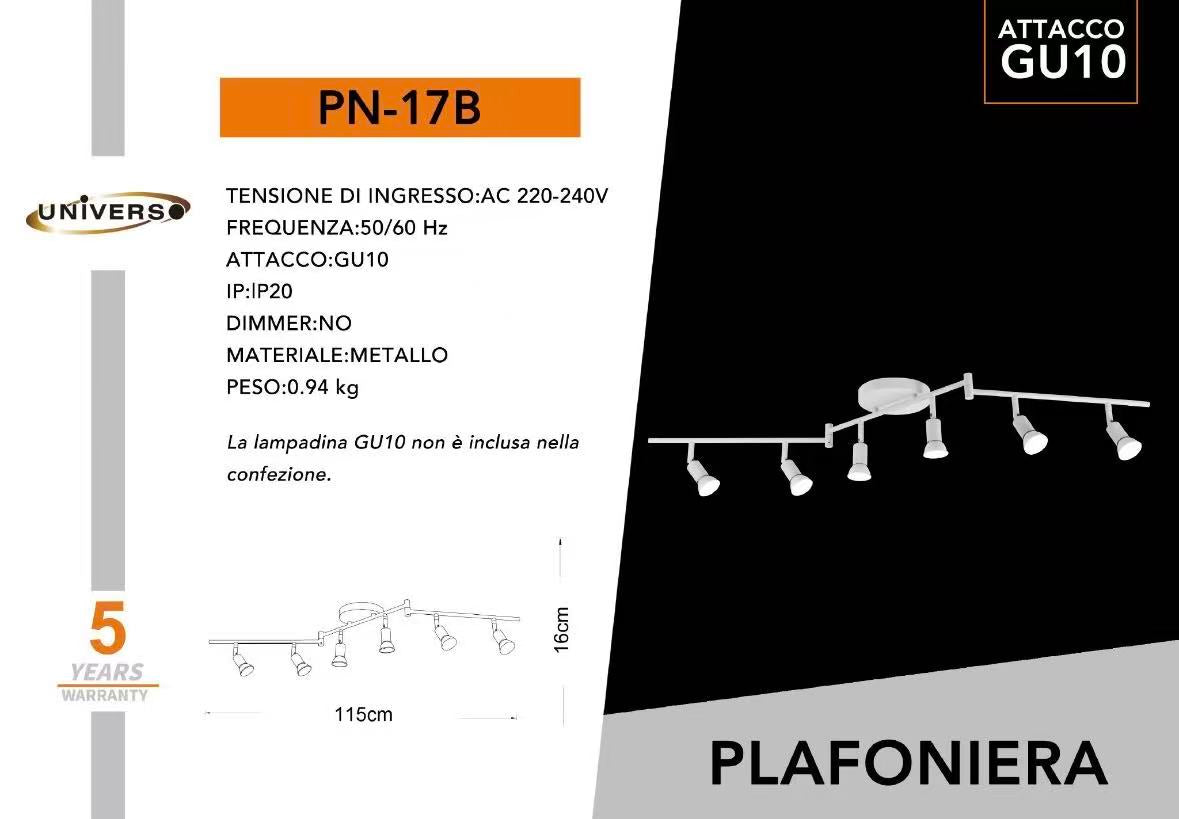 Plafoniera a Soffitto con Faretti Orientabili GU10 in Metallo, Lampada da Interno Moderna per Soggiorno Cucina Corridoio, Attacco GU10 – PN-17B