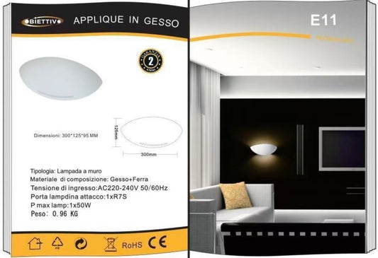 TEKHONE Applique da Parete in Gesso Verniciabile, Lampada da Muro Moderna Bianco, Attacco R7S, Design Minimal per Soggiorno Camera Corridoio – GS-E11