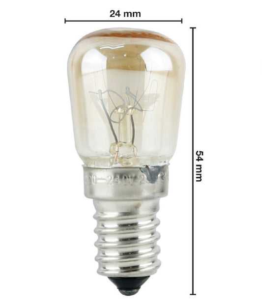 Lampadine Forno E14 25W 230V, 10 Pezzi, 2700K Luce Calda 250 lm, Resistenti fino a 300°C, Attacco E14, Dimensioni 24x54 mm, E14-08