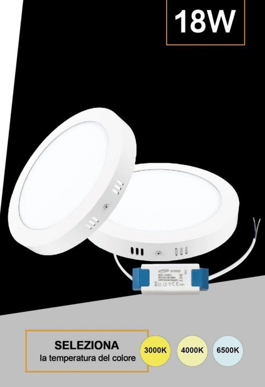 Pannello LED Rotondo da Soffitto 18W 1800LM, 3 Temperature Colore Selezionabili 3000K 4000K 6500K, Plafoniera LED Ø225mm, Altezza 35mm, Fascio 120°, CRI≥80, IP20, 1 Pezzo, P-225B-T3C