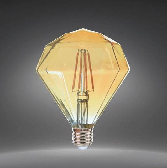 Lampadine LED Decorative E27 Effetto Diamante, Confezione da 5 Pezzi, 4W 2500K, 350LM, Vetro Ambrato, Luce Extra Calda, 360°, Lampadina Design Geometrico, Non Dimmerabile, Modello DM-OC