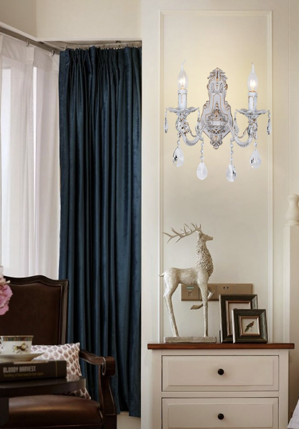 TEKHOME Applique da Parete Moderna a 2 Luci con Doppio Braccio Orientabile, Design Elegante in Oro e Bianco, Vetro Trasparente, Attacco E14 40W, per Interni, 35cm, FINALITÀ (Senza Lampadine) E01-2