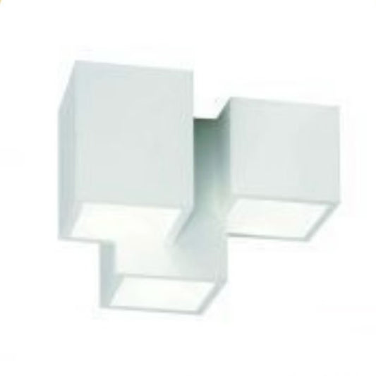 Plafoniera in Gesso da Soffitto a Incasso, 3x GU10, Design Moderno Cubico, Verniciabile, Bianco, per Cartongesso – Lampadine Non Incluse GS-C06-3