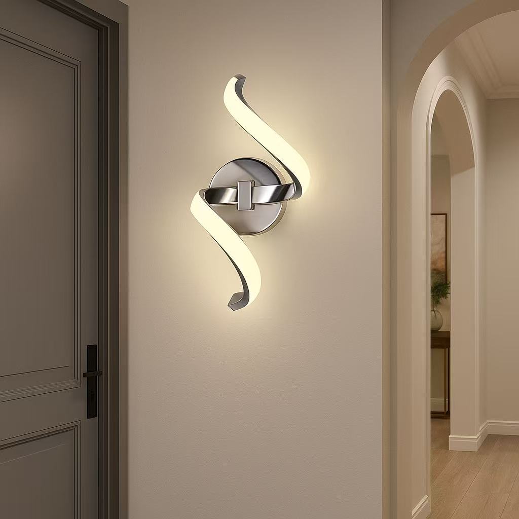 TEKHOME Applique LED da Parete 9W E58-A3C, Argento, Dimmerabile, 3 Colori Selezionabili 3000K-4000K-6500K, Design Moderno a Onde per Camera, Soggiorno e Corridoio