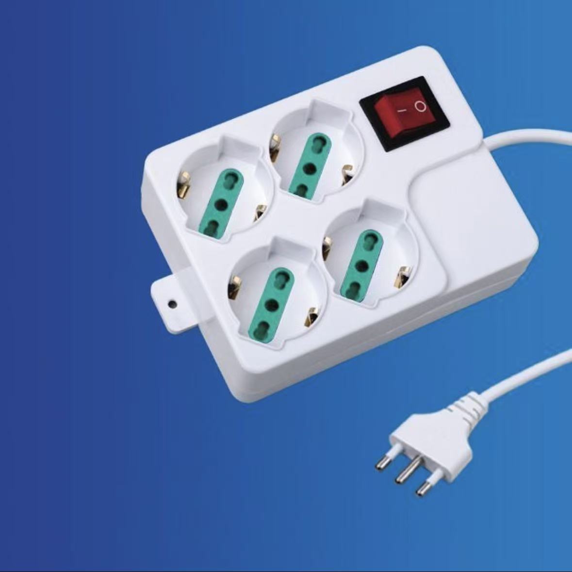 2 Pezzi Multipresa Italiana con Interruttore, 4 Prese Bipasso 10/16A, Spina Tipo L, Bianca, Presa Multipla Salvaspazio per Casa e Ufficio– C-XSL4004P