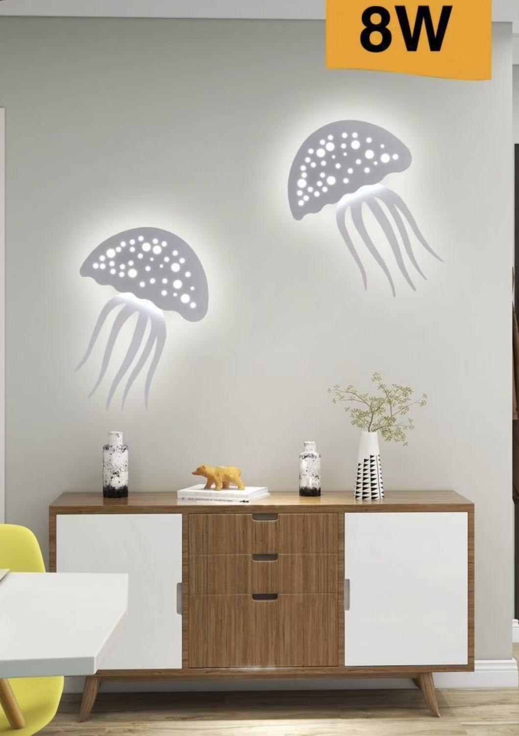 TEKHOME Applique da muro LED 8W design creativo a forma di medusa, 3 temperature colore 3000K-4000K-6500K, lampada da parete moderna per soggiorno e camera da letto AQ27-B3C
