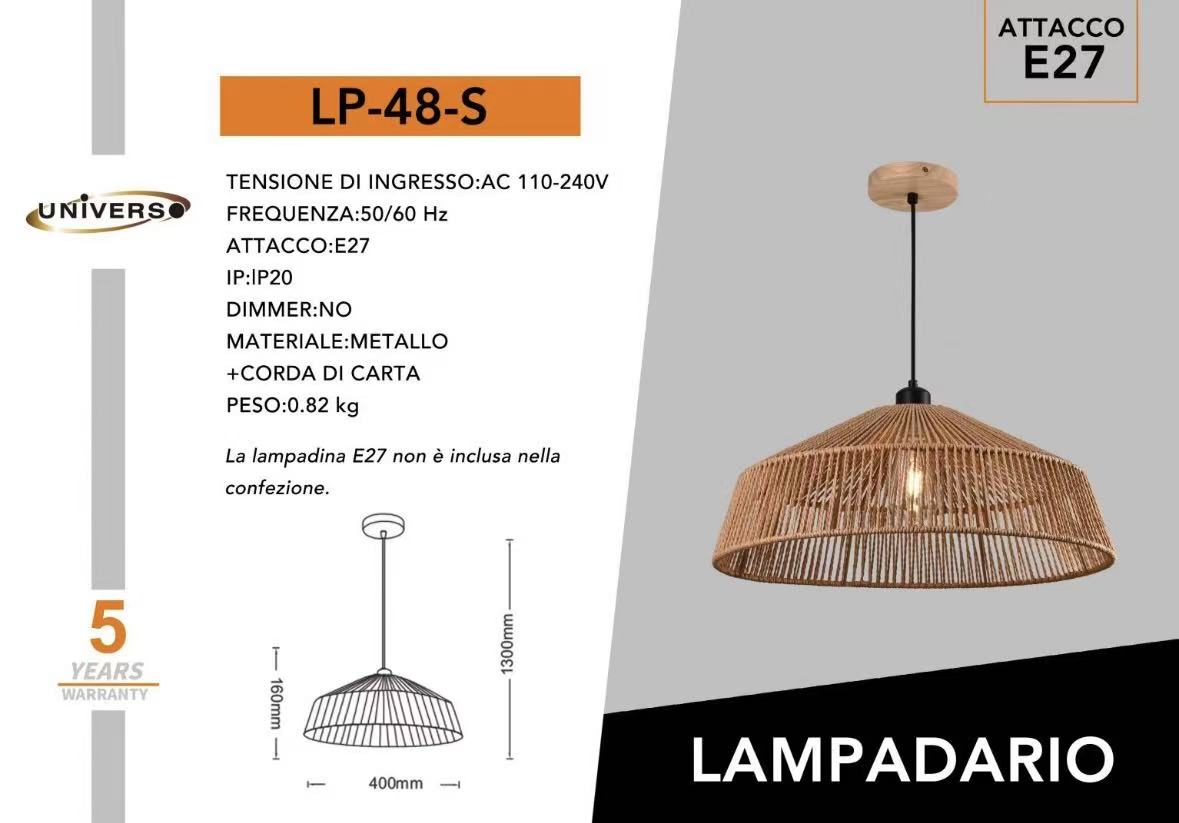 Lampadario a Sospensione in Stile Boho 40/50cm, Paralume in Rattan/Filo di Corda, Attacco E27, Altezza Regolabile, Illuminazione per Cucina Soggiorno Sala da Pranzo – Naturale LP-48