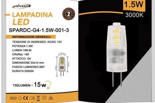 Lampadine LED G4 1.5W 150LM 12V 10 Pezzi SPARDC-G4-1.5W-001