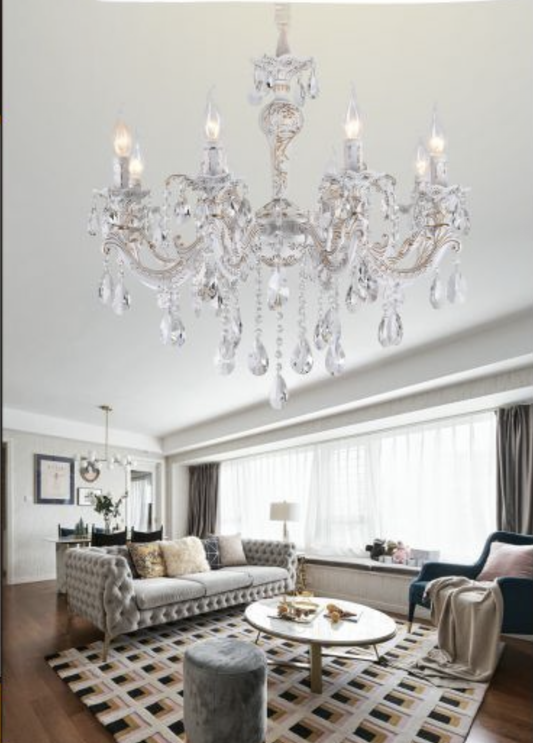 TEKHOME Lampadario Sospeso di Lusso con 8 Luci, Vetro e Finitura Oro, Attacco E14, 40W Max per Lampada, per Grandi Interni, Dimensioni 68x68cm (Lampadine Non Incluse) A01-8