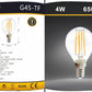 Lampadine LED E14 G45 4W, Confezione da 5 Pezzi, 440LM, 3000K/4000K/6500K, Lampadine Decorative in Vetro Trasparente, Luce a 360°, Basso Consumo, Non Dimmerabili, Modello G45-T