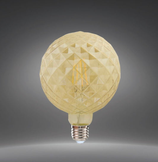 Lampadine LED Decorative E27 G125 Effetto Cristallo, Confezione da 5 Pezzi, 4W 2500K, 350LM, Globo Ø125mm, Vetro Ambrato con Finitura Diamond, Luce Extra Calda, 360°, Modello TD-OC