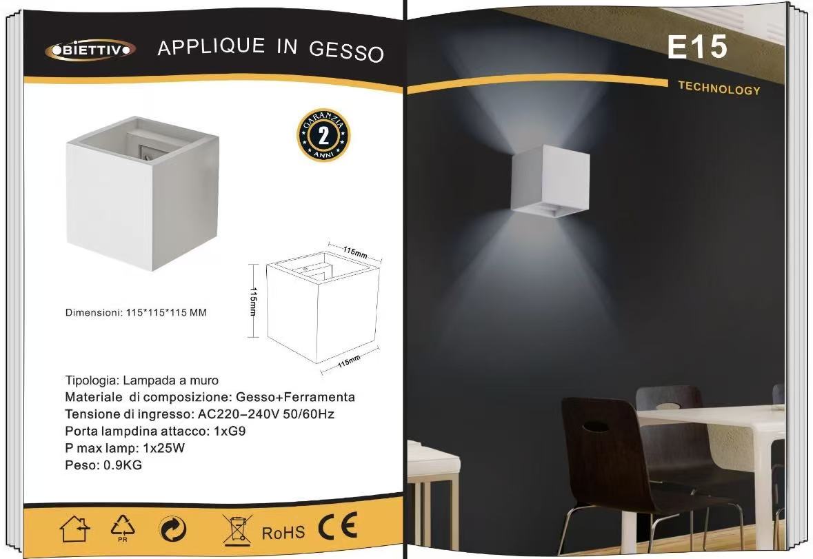 TEKHONE Applique da Parete in Gesso Verniciabile Design Moderno Luce Up & Down per Interni con Attacco G9 – Bianco – GS-E15