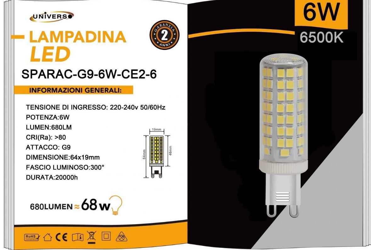 Lampadine LED G9 6W 680LM 10 Pezzi 220-240V SPARAC-G9-6W-CE2
