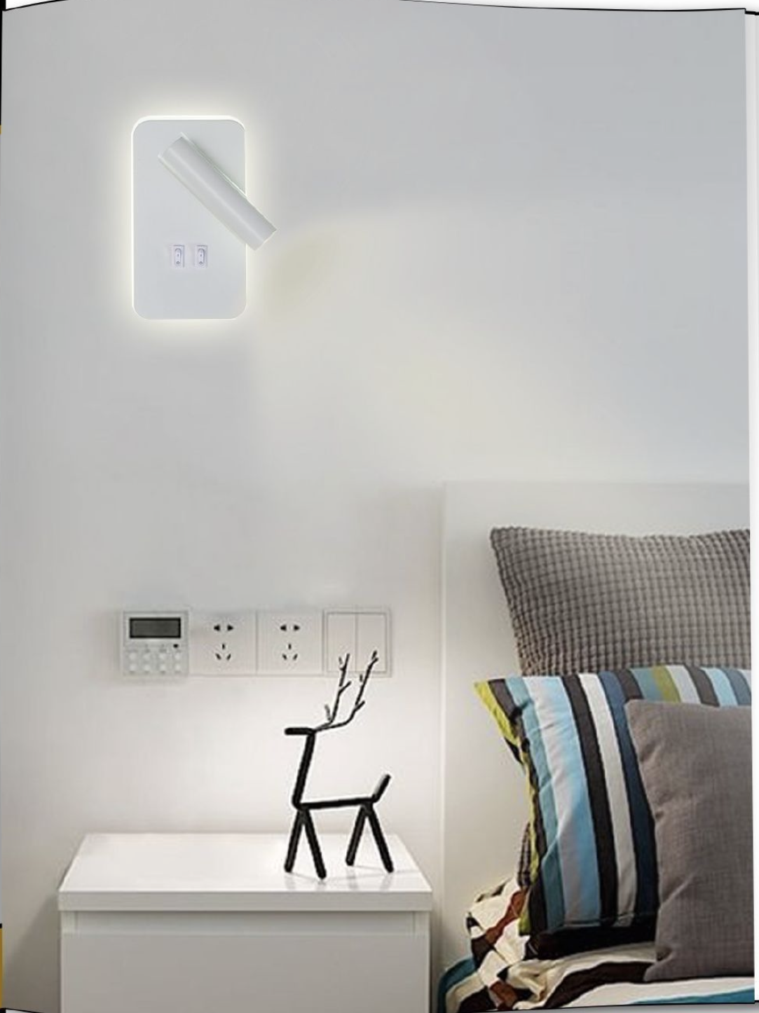 TEKHOME Applique da Parete LED 6W con Interruttore, Lampada da Comodino Orientabile, Luce 3000K-6500K Design Moderno in Alluminio, per Camera da Letto e SoggiornoE20