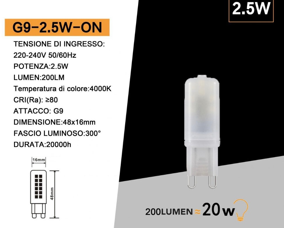 Lampadine LED G9 2.5W 200LM 10 Pezzi 220-240V G9-2.5W-O