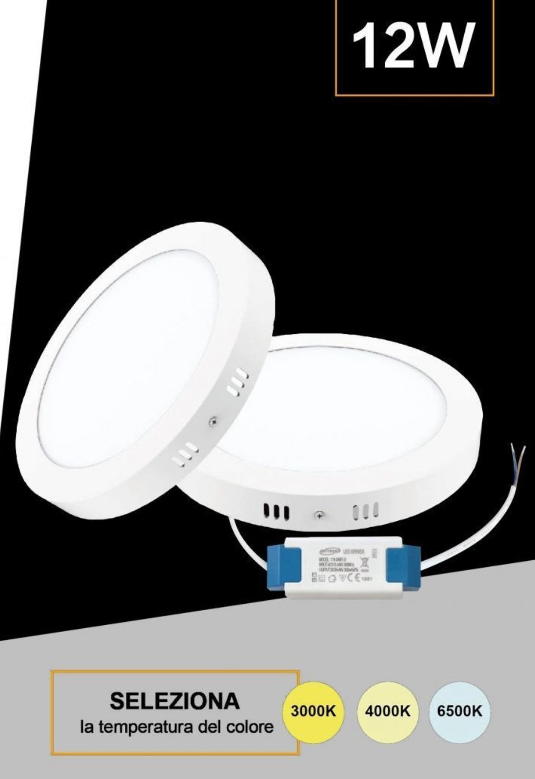 Pannello LED Rotondo da Soffitto 12W 1200LM, 3 Temperature Colore Selezionabili 3000K 4000K 6500K, Plafoniera LED Ø170mm, Altezza 35mm, Fascio 120°, CRI≥80, IP20, 1 Pezzo, P-170B-T3C