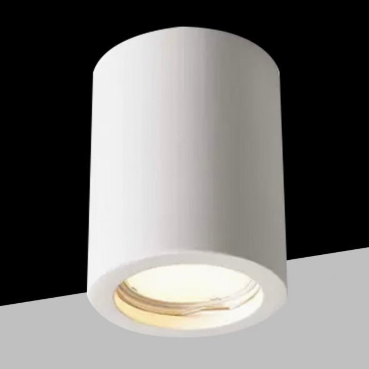 Portafaretto in Gesso GU10 da Soffitto – Faretto Cilindrico Bianco Verniciabile, Ø70x90mm, Incasso/Plafone, Design Moderno, IP20 GS-C90-T