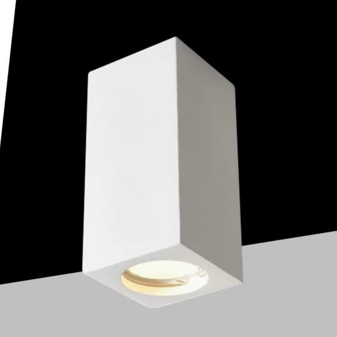 Portafaretto in Gesso da Soffitto GU10 – Plafoniera Cubica Bianca Verniciabile, Design Moderno, Incasso per Cartongesso GS-C140-Q