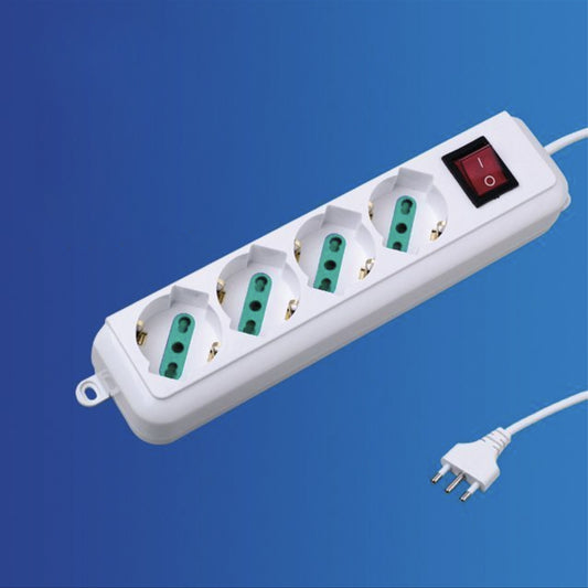 2 Pezzi Multipresa Bipasso Italiana 4 Posti con Interruttore, Spina 10A, Cavo Lungo 3 m, Presa Multipla per Casa e Ufficio, Colore Bianco– C-XSL3004-3M