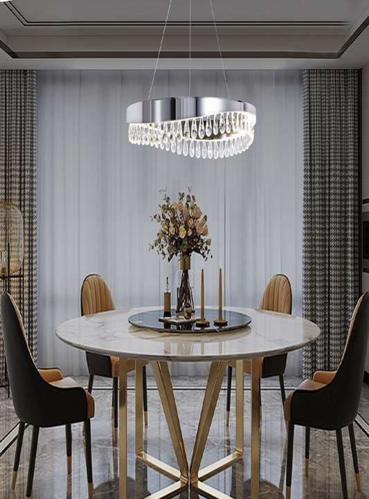 TEKHOME Lampadario LED con Cristalli, 35W 2800LM Luce Bianchissima 8000K, Sospensione Moderna in Acciaio Inox, per Interni, 220-240V B79-F