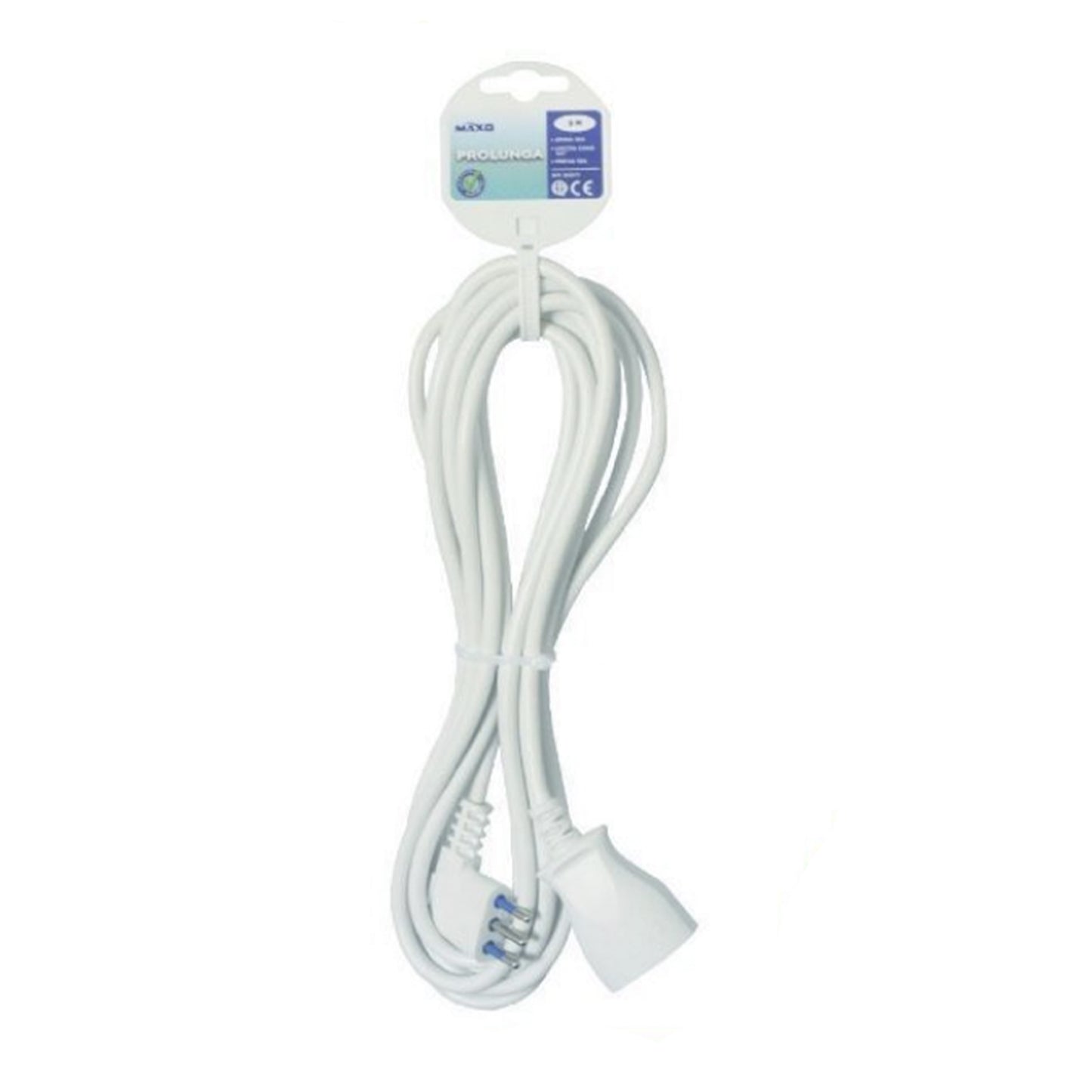 2 Pezzi Cavo di Prolunga Lineare 5 m 10A Bianco, Spina 2P+T e Presa 2P+T, Cavo H05VV-F 3G 1.0 mm², Uso Domestico e Ufficio– RIF 83271