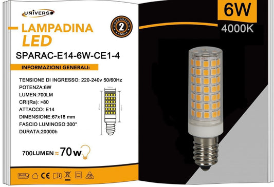 Lampadine LED E14 6W 700LM 4000K 10 Pezzi SPARAC-E14-6W-CE1-4