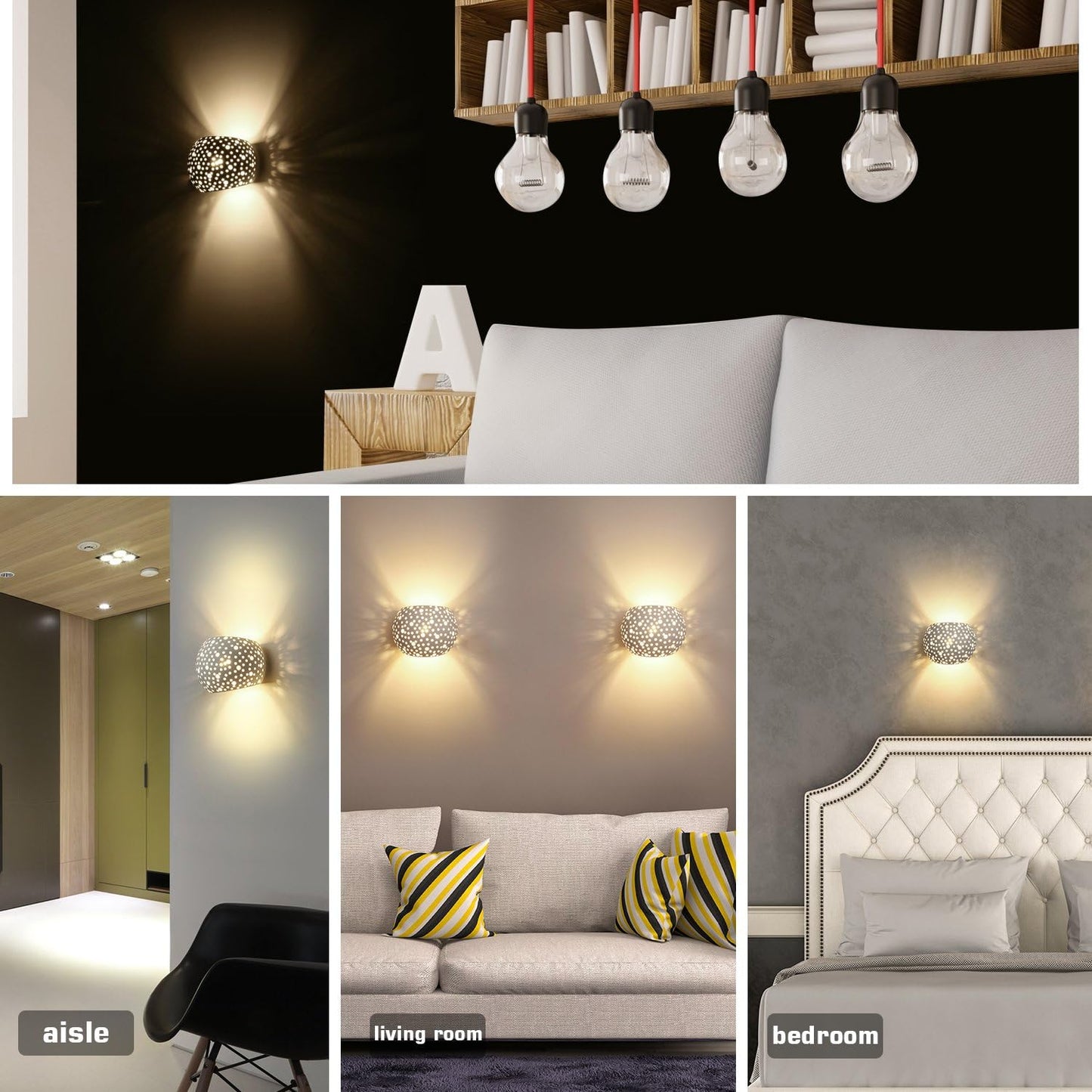 TEKHONE Applique da Parete in Gesso Decorativa, Lampada da Muro Bianco con Effetto Luce Puntinato, Attacco G9, Design Moderno per Soggiorno e Camera da Letto – GS-E42
