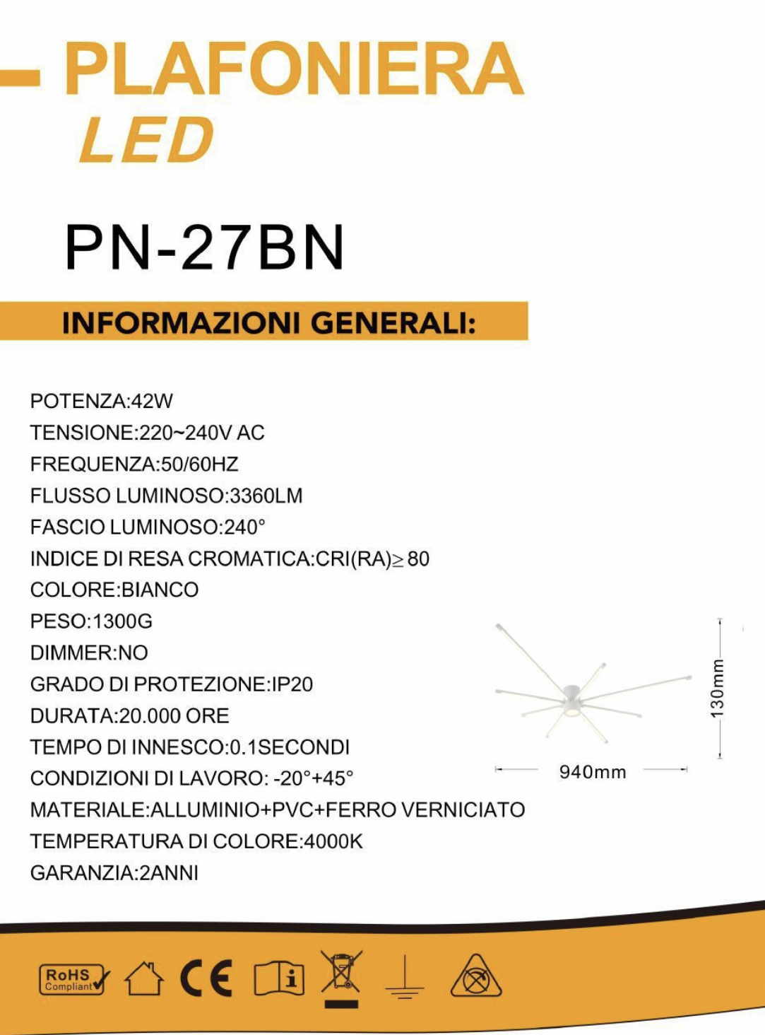 TEKHOME Lampadario da soffitto a led 43 watt plafoniera lampada moderna Bianco/Nero luce 3000K/4000K/6500K PN-27