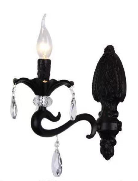 TEKHOME Applique da Parete Classica 1 Luce,Stile Candelabro con Pendenti in Vetro,Attacco E14,Struttura in Metallo,Nero/Bianco,Lampada da Parete per Camera da Letto,Soggiorno e CorridoioE43-1